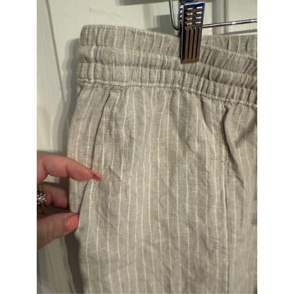 Lands End Natural & White Stripe 100% Linen Beach Pant sz 12P - Picture 2 of 7